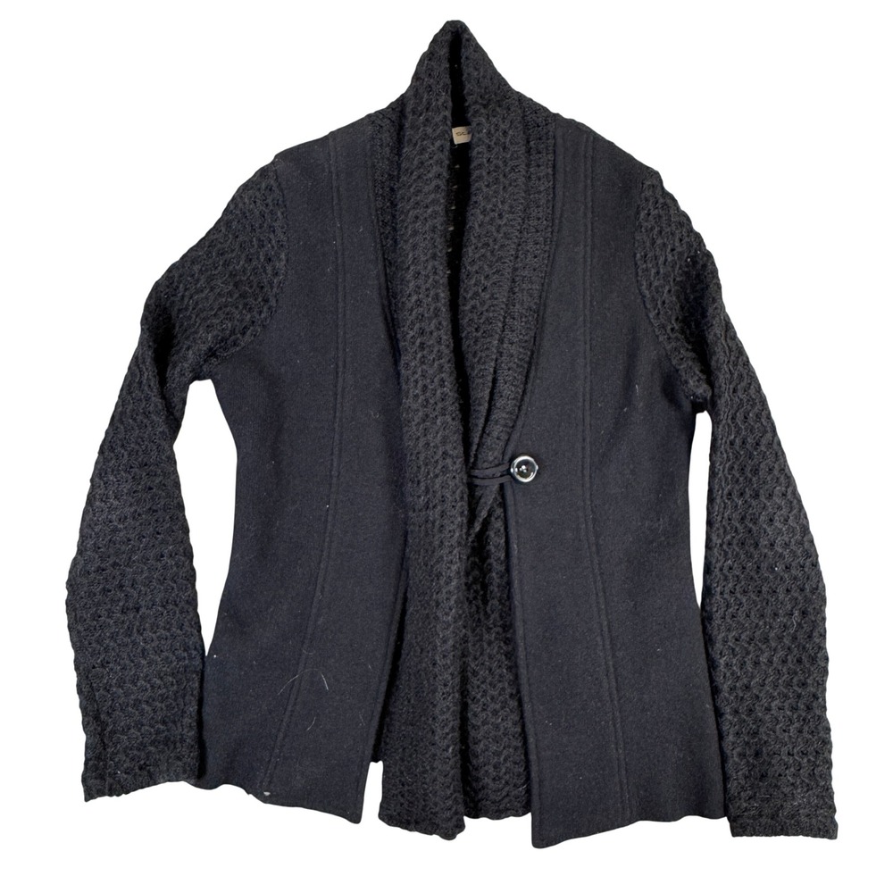 Stambecco Italy Black Wool Mohair Blend Mixed Knit Single Button Cardigan M